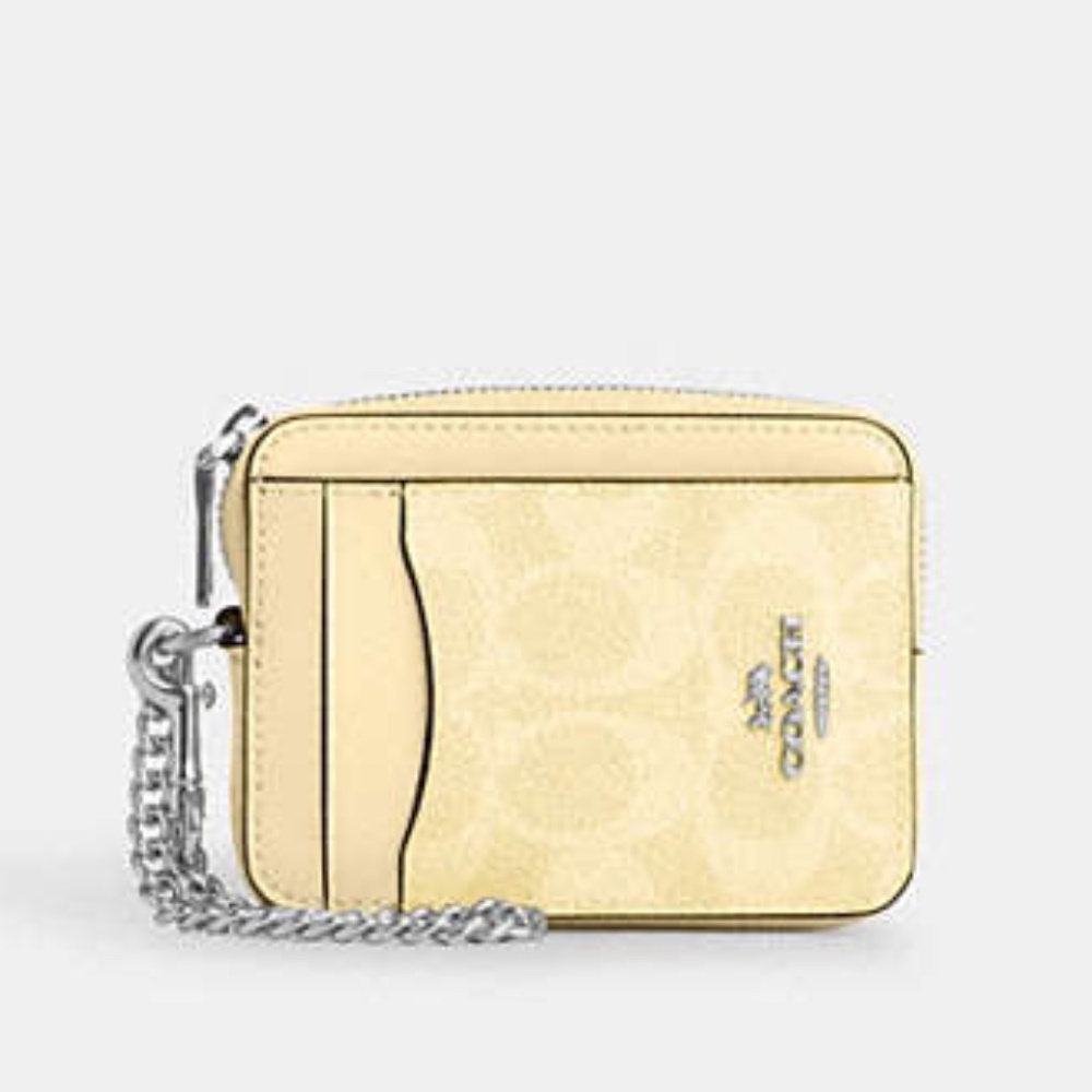 New💛Coach Zip Card Case In Signature Canvas Light Yellow